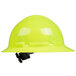 A Cordova Duo Safety Hi-Vis Green hard hat with a black strap.