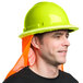 A man wearing a green Cordova Duo full-brim hard hat with orange mesh.