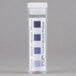 A white plastic container of FMP Chlorine Sanitizer Test Strips with blue squares on the label.