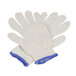 A pair of white Cordova jersey work gloves with blue trim.