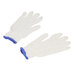 A pair of white Cordova work gloves with blue trim.