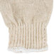 A beige knit glove with a white trim.