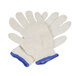 A pair of white Cordova polyester/cotton work gloves with blue trim.