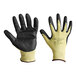A pair of yellow and black gloves, with a black sandy nitrile palm coating.