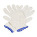 A pair of Cordova medium weight natural polyester/cotton work gloves with blue trim.