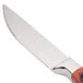 A Walco stainless steel steak knife with a red Delrin handle.