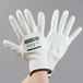 A pair of Cordova Monarch white engineered fiber gloves with a white polyurethane palm coating.