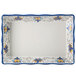 A white rectangular melamine tray with blue and yellow floral designs.