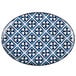 An Arcoroc Candour Azure porcelain oval platter with a blue and white cross pattern.