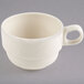 A white Homer Laughlin china tea cup with a handle.