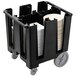 A black Cambro dish caddy with plates in it.