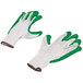 A pair of Cordova green latex palm coated gloves with white fabric on the back.