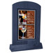 A Menu Solutions denim wood arched menu tent with angled base.