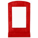A red wood frame with a white rectangular frame.