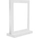 A white rectangular frame on a stand.