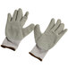A pair of Cordova gray and white grip gloves with gray crinkle latex palms on a white background.
