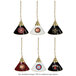 A group of red and gold Holland Bar Stool logo pendant lights.