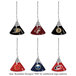 A group of Holland Bar Stool NHL pendant lights with team logos.