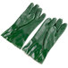 A pair of green Cordova supported PVC gloves with white jersey lining.