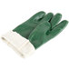 A pair of green Cordova gloves with white cuff.