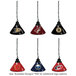 A group of Holland Bar Stool NHL pendant lights with a red and white logo.