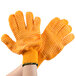 A pair of orange Cordova warehouse gloves with criss-cross PVC coating.