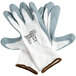 A pair of Cordova white nylon gloves with gray foam nitrile coating.
