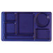 A translucent blue rectangular tray with six compartments.