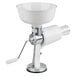 A white Weston Roma food strainer with a white bowl on a stand.
