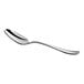 An Acopa Benson stainless steel dinner/dessert spoon with a silver handle and spoon.