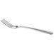 An Acopa Harmony silver stainless steel dinner fork on a white background.