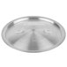 A silver stainless steel Vollrath Arkadia sauce pan lid with a metal handle.