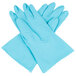 Premium 18-Mil Blue Embossed Unsupported Latex Gloves with Cotton Flock Lining - 12/Pack Main Thumbnail 2