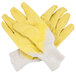 A pair of yellow Cordova Ruffian warehouse gloves.