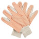 A pair of Cordova work gloves with orange PVC dotted palms.