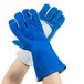 A pair of blue and white Cordova welder's gloves.