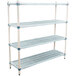 A white MetroMax Q metal shelving unit with blue accents and three shelves.