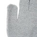 A close-up of a large gray Cordova jersey work glove with a thumb and finger.