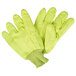 A pair of green Cordova double palm work gloves on a white background.
