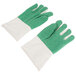A pair of green and white Cordova work gloves with white leather.