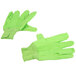 A pair of green Cordova Hi-Vis lime work gloves with red stitching on the palms.