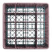 A gray full-size glass rack with 20 compartments and four brown extenders.