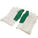 A pair of Cordova green cotton work gloves with green trim on the cuff.