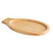 A Choice oval pine wood underliner with a natural finish under a wooden plate.