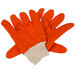 A pair of orange Cordova work gloves with white double palms.