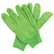 A pair of lime green Cordova work gloves with red stitching.