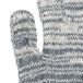 A close up of a pair of Cordova medium multi-color work gloves with a white and gray pattern.