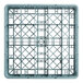 A gray full-size glass rack with 20 compartments for warewashing.