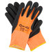 A pair of Cordova orange and black work gloves with black foam nitrile palms.