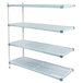 A MetroMax Q add on unit with three white shelves and a white rectangular plastic grate with holes.